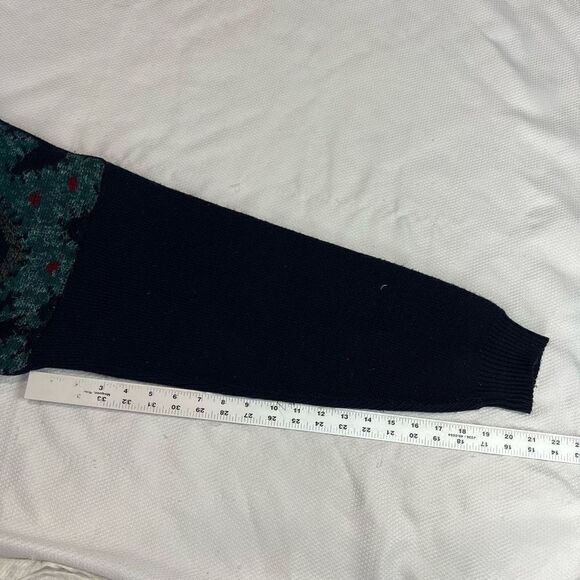 Vintage Navy Blue Paisley Geometric Multicolor Sweater‎ - Picture 5 of 6